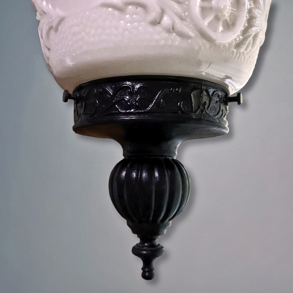 *SOLD*Antique embossed Milk Glass Hanging Swag Light Fixtures Victorian Old West - Picture 9 of 10